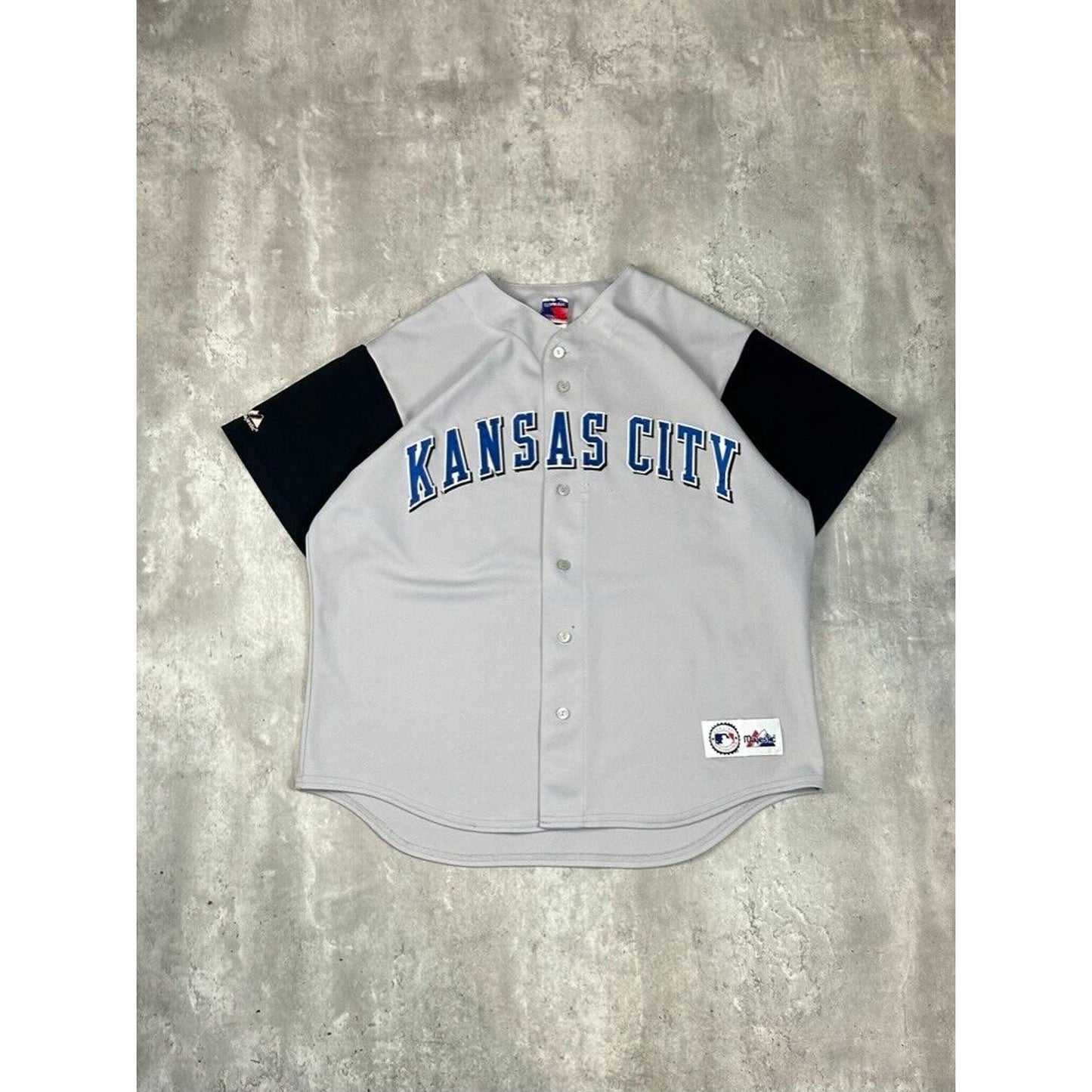 Vintage Kansas City Royals MLB Stitched Arc Spell Out Baseball Jersey Size XL
