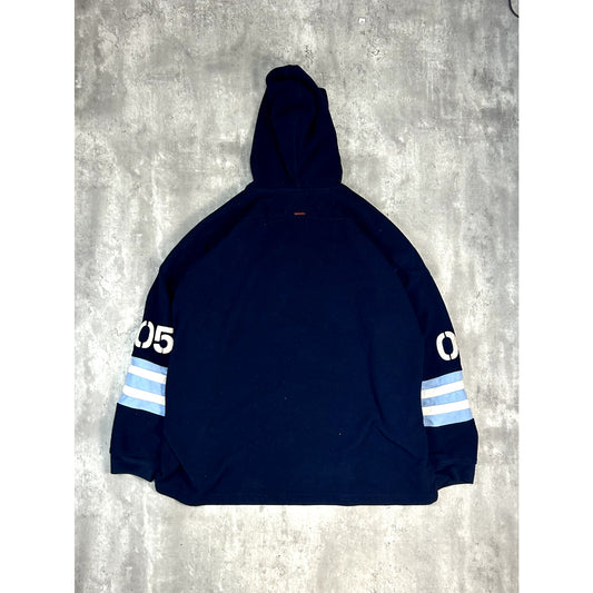 Vintage Y2K FUBU Sport Series 1/4 Zip Hooded Fleece Sweatshirt Size XXL Blue