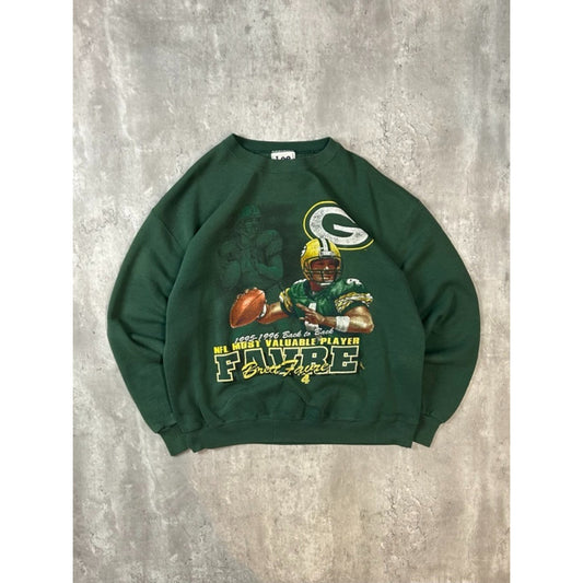 VTG 1996 Brett Favre #4 Green Bay Packers NFL Back To Back MVP Sweatshirt Large