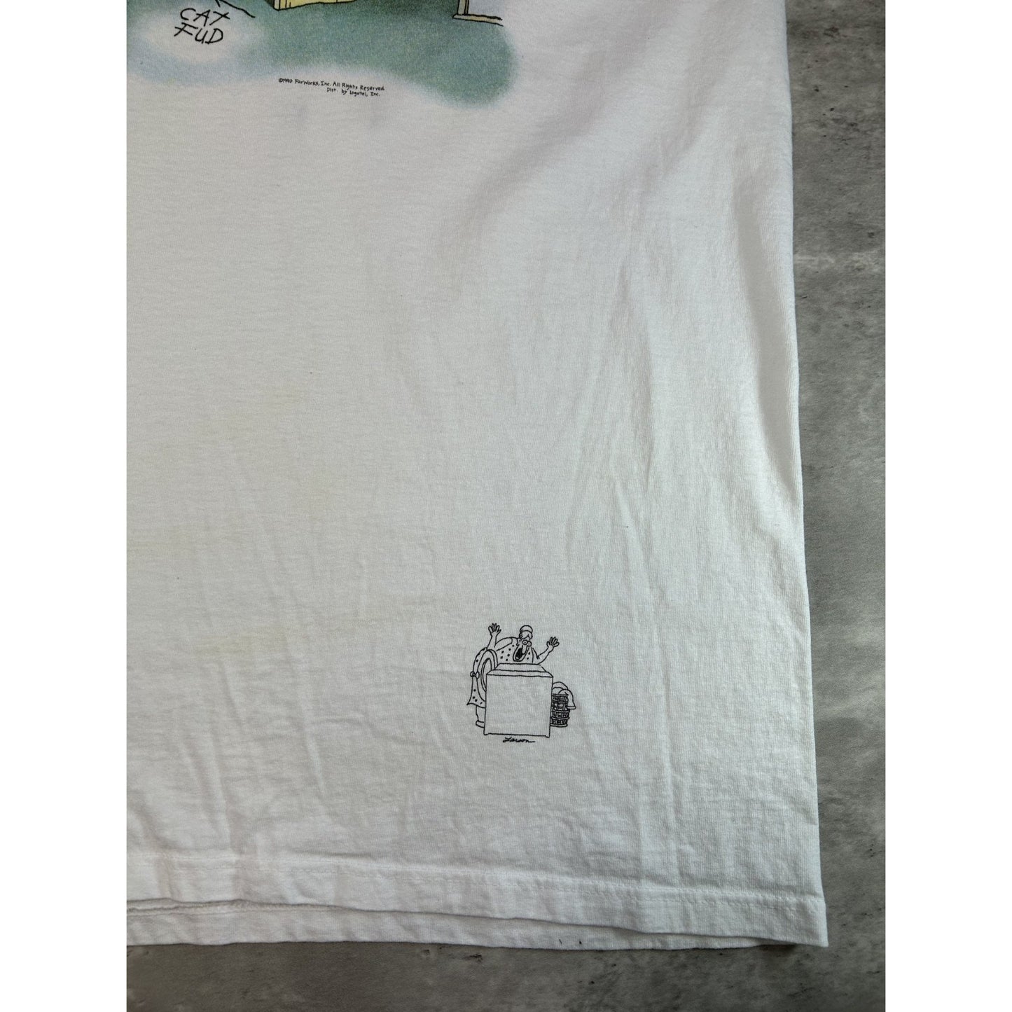 Vintage 1990 Cat Fud Cartoon Comedy Graphic T-Shirt Size XL White