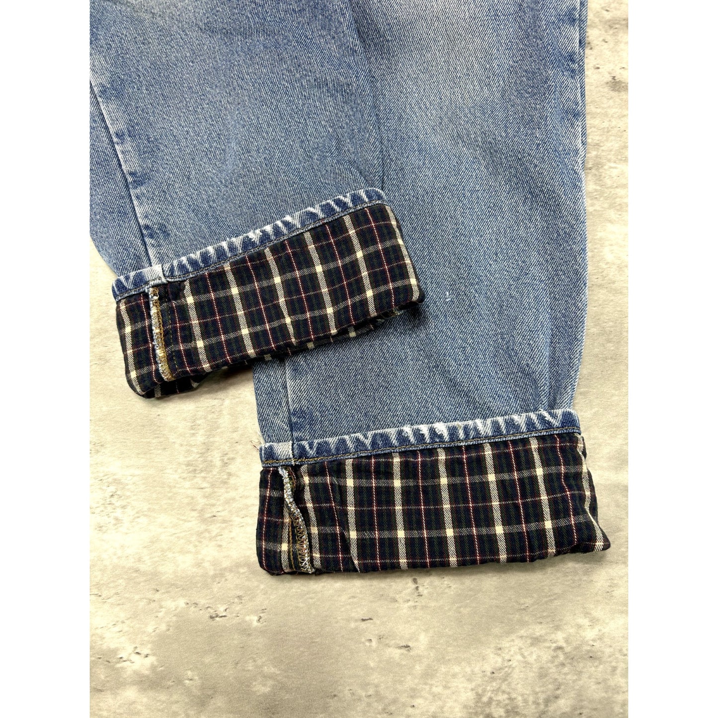 Vintage L.L. Bean Comfort Waist Plaid Line Light Wash Denim Pants Size 33 Blue