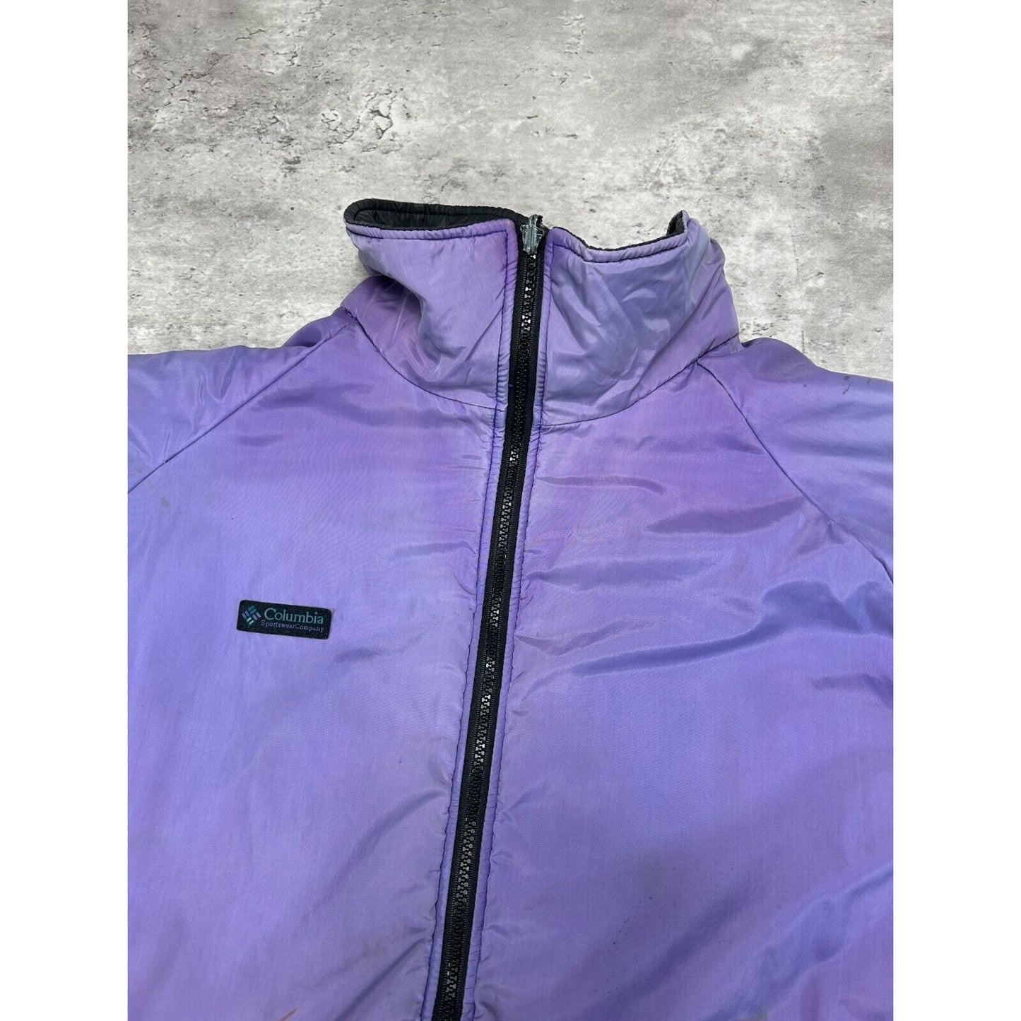 Vintage Columbia Reversible Nylon Full Zip Bomber Jacket Size Large Black