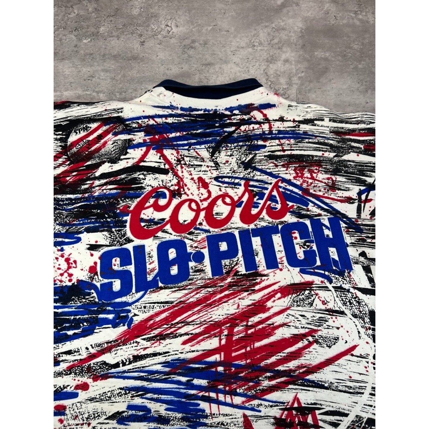 Vintage 90s Coors Slo-Pitch All Over Print Collared Pullover Sweatshirt Size Medium