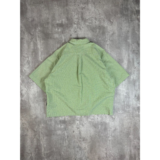 Vintage Club Polo Plaid Short Sleeve Cropped Button Up Shirt Size XL Green