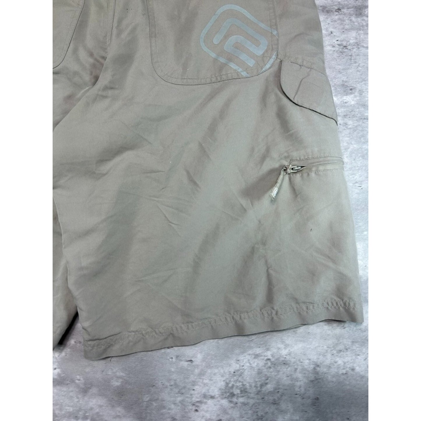 Vintage R2 Tactical Multi Pocket Nylon Cargo Shorts Size 34 Beige