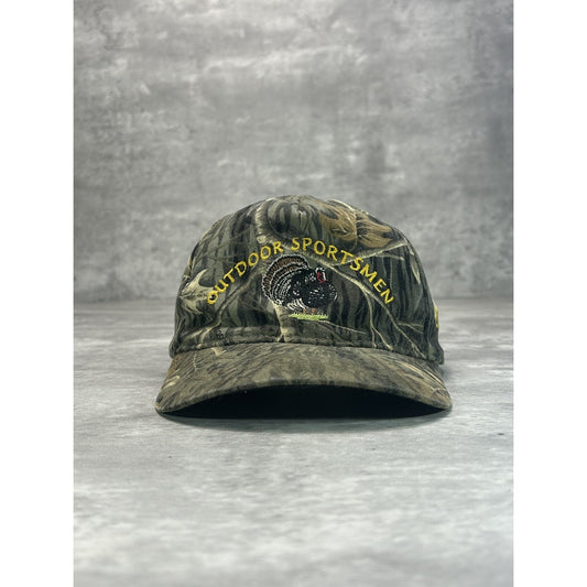 Vintage Outdoor Sportsmen Embroidered Turkey Camo Hunting Snapback Hat OSFA