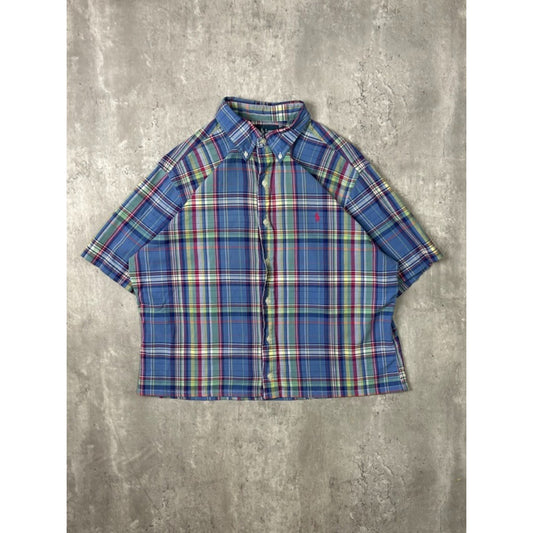 VTG Polo Ralph Lauren Plaid Short Sleeve Reworked Cropped Button Up Shirt Size L