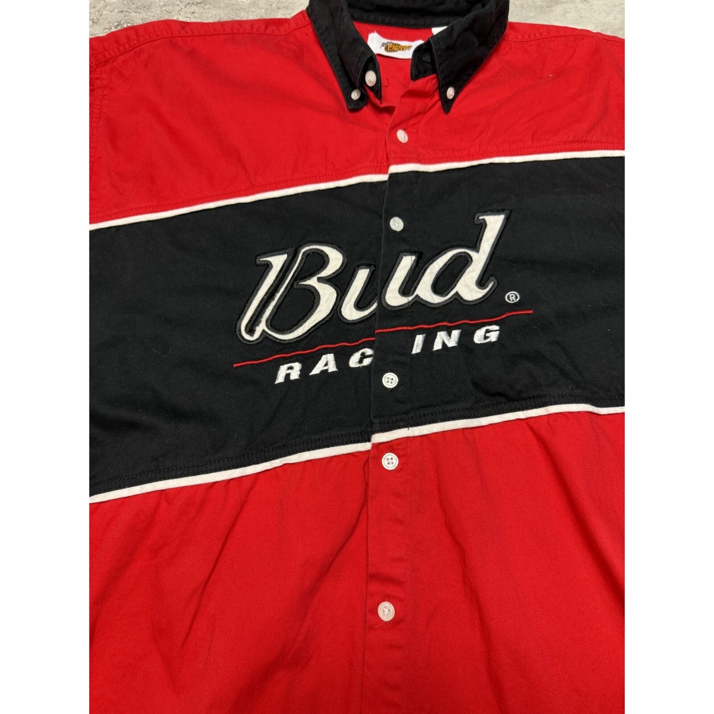 Vintage Dale Earnhardt Jr #8 NASCAR Bud Racing Button Up Shirt Size 3XL Red