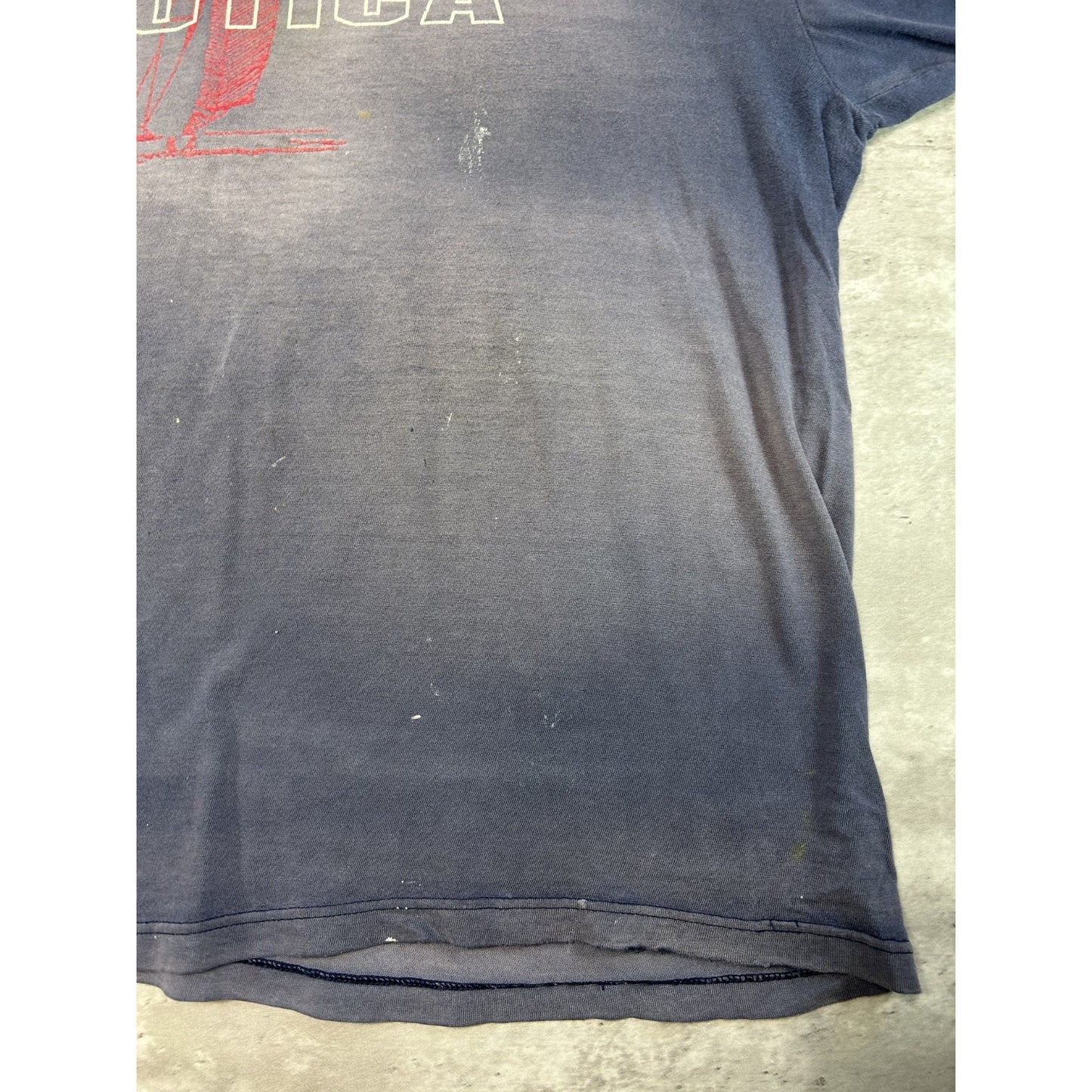 Vintage 90s Nautica Faded Sailboat Graphic Spellout Ringer T-Shirt Size XL