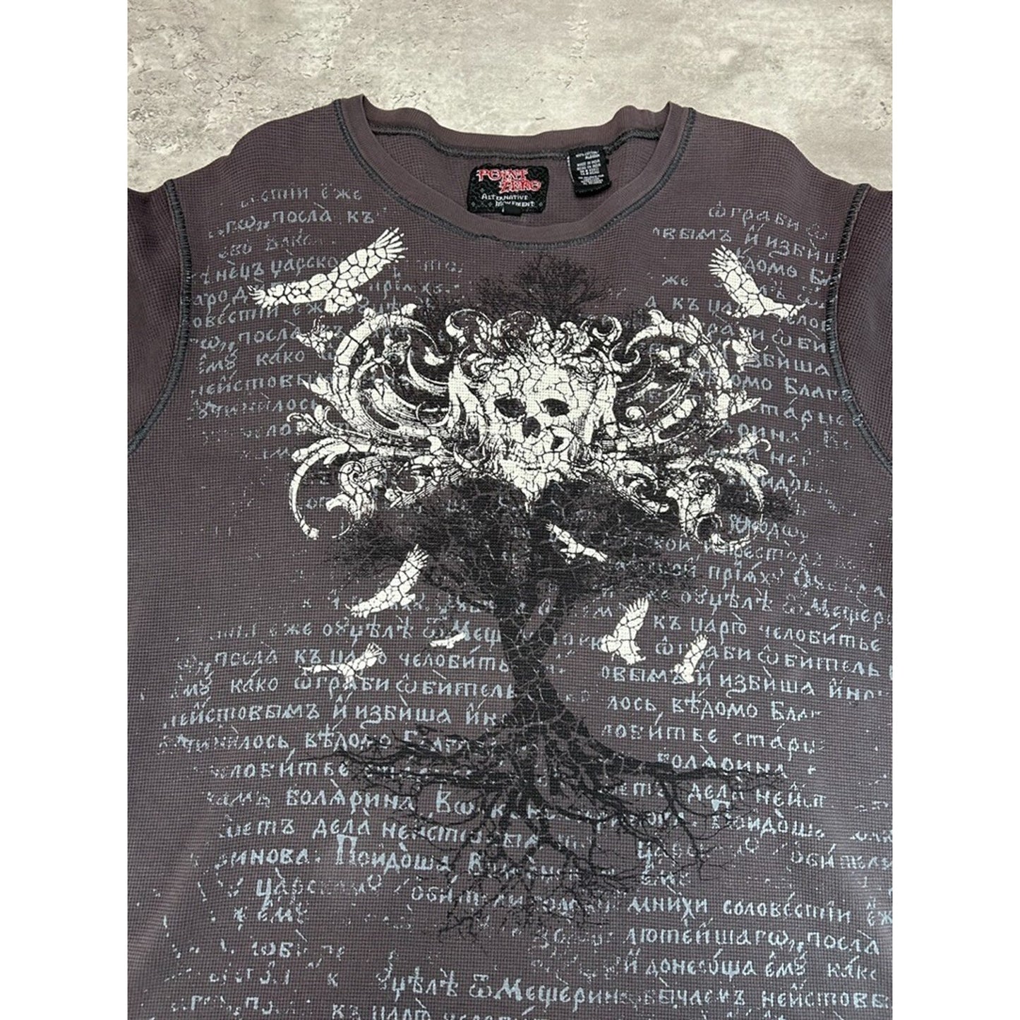 Vintage Y2K Point Zero Waffle Print Long Sleeve Graphic T-Shirt Size Large Gray