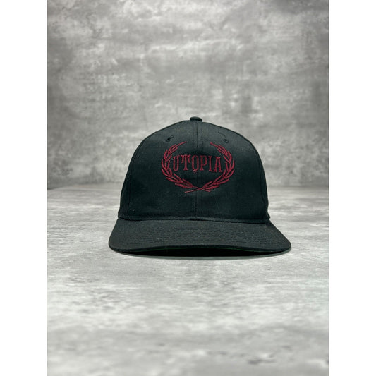 Vintage 90s Utopia Embroidered Spellout Snapback Hat OSFA Black/Red