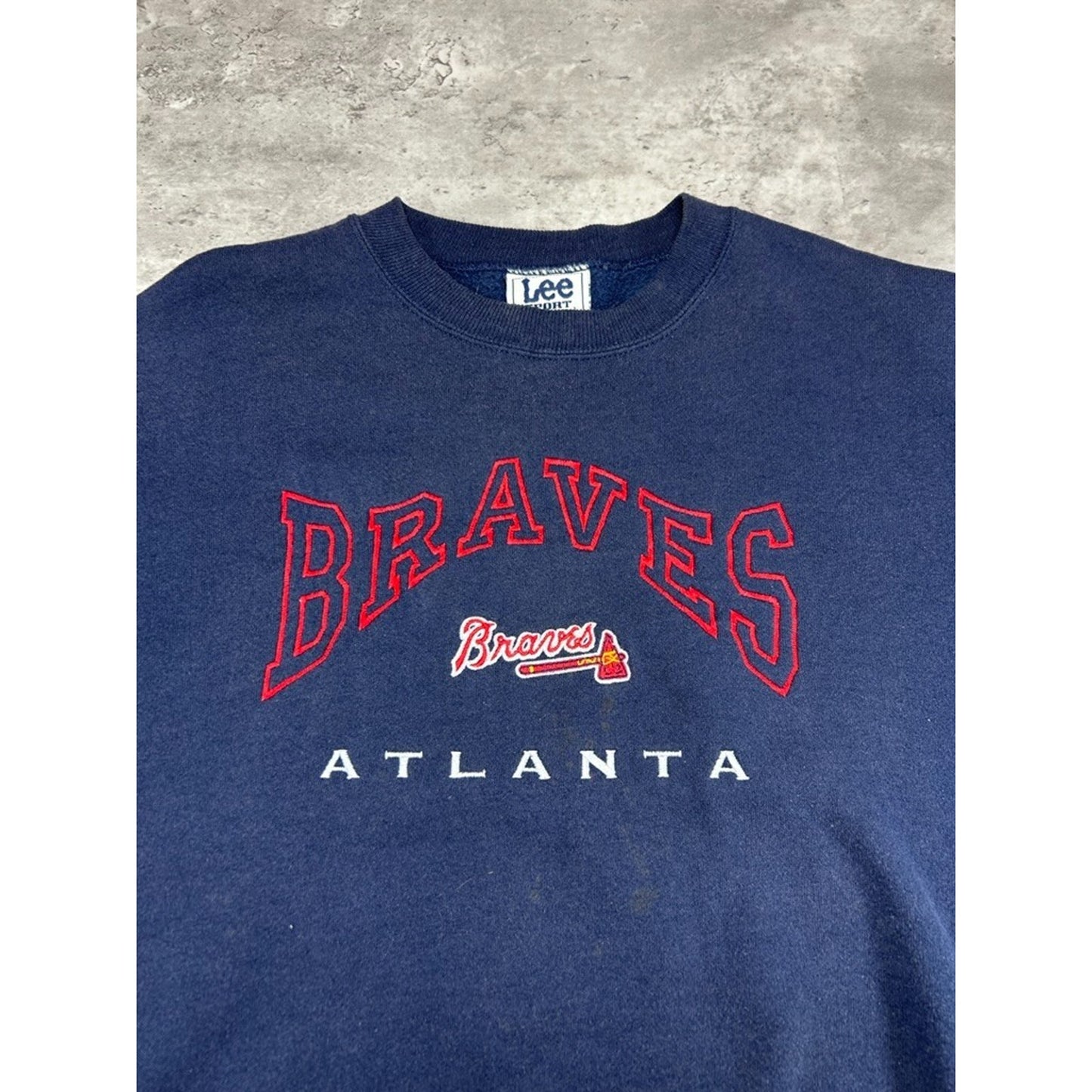 Vintage 90s Atlanta Braves MLB Embroidered Spellout Baseball Sweatshirt Size Large