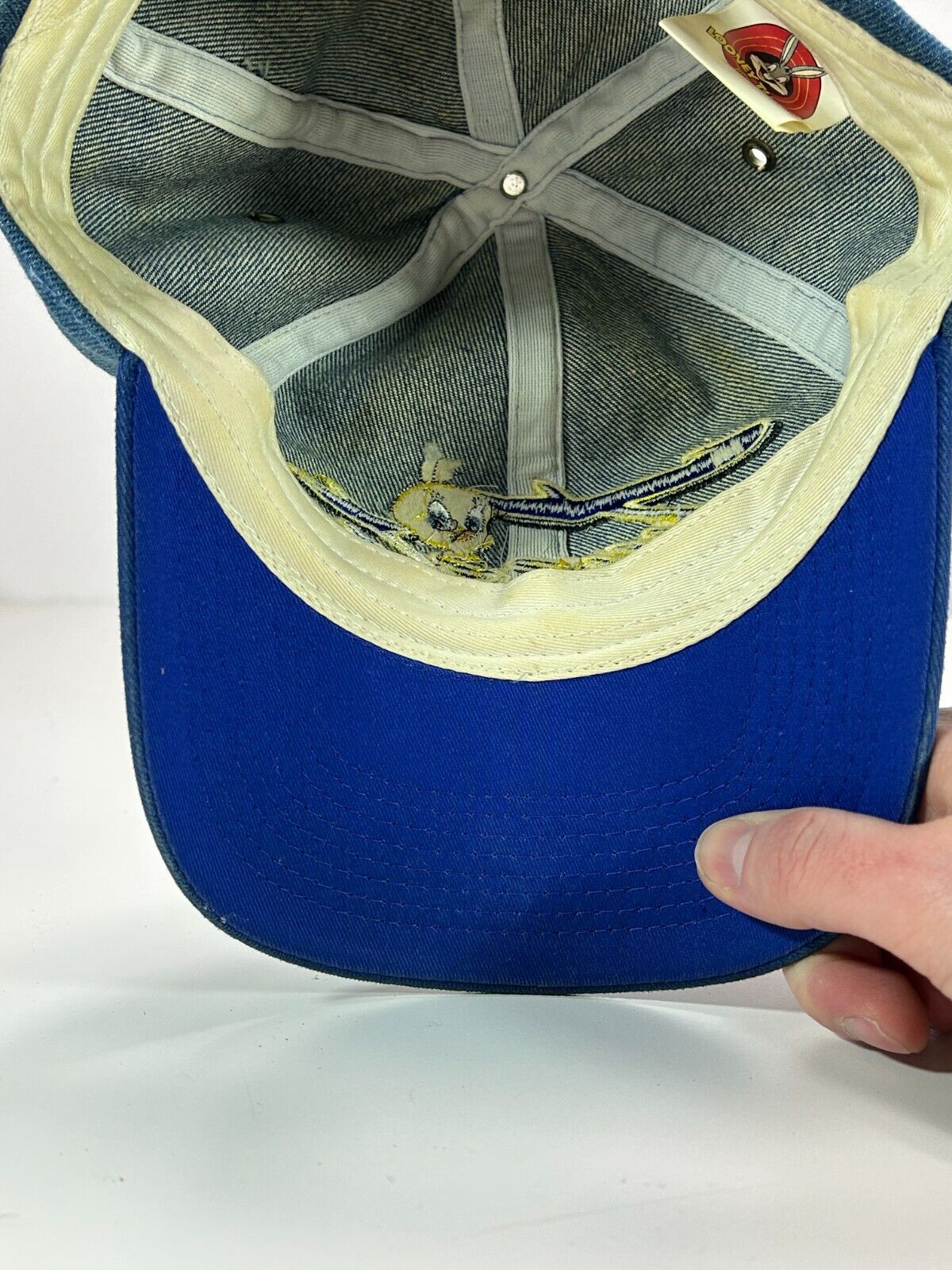 Vintage 2000 Looney Tunes Tweety Embroidered Denim Strapback Hat OSFA