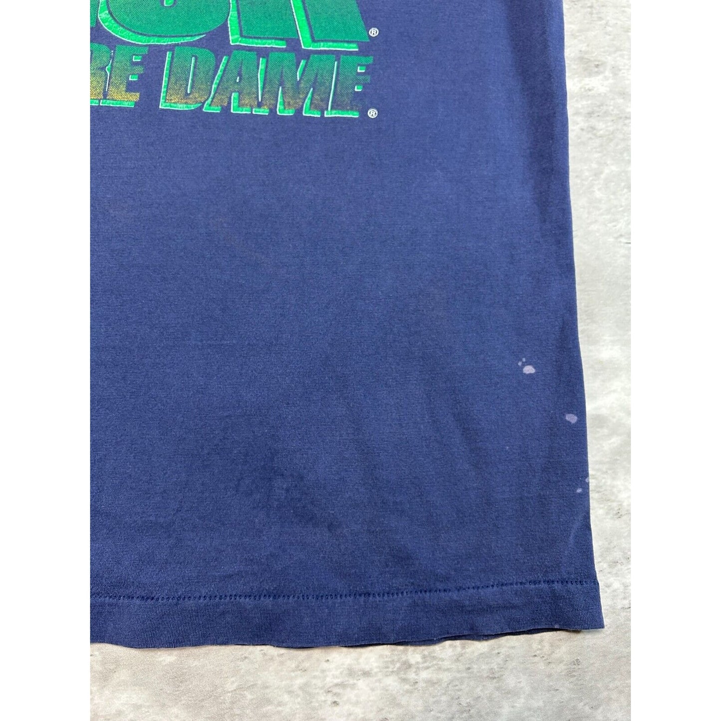 Vintage 90s Notre Dame Fighting Irish NCAA Spell Out T-Shirt Size XXL Blue