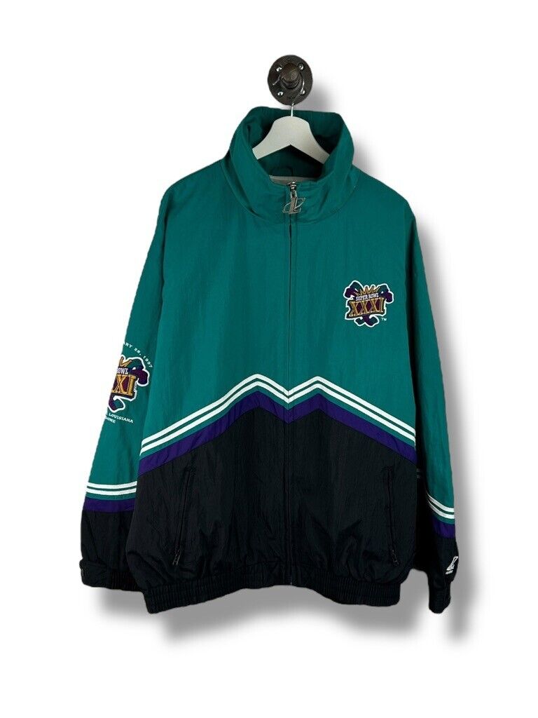 Vintage 1997 Super Bowl XXXI Full Zip Nylon Windbreaker Jacket Size XL