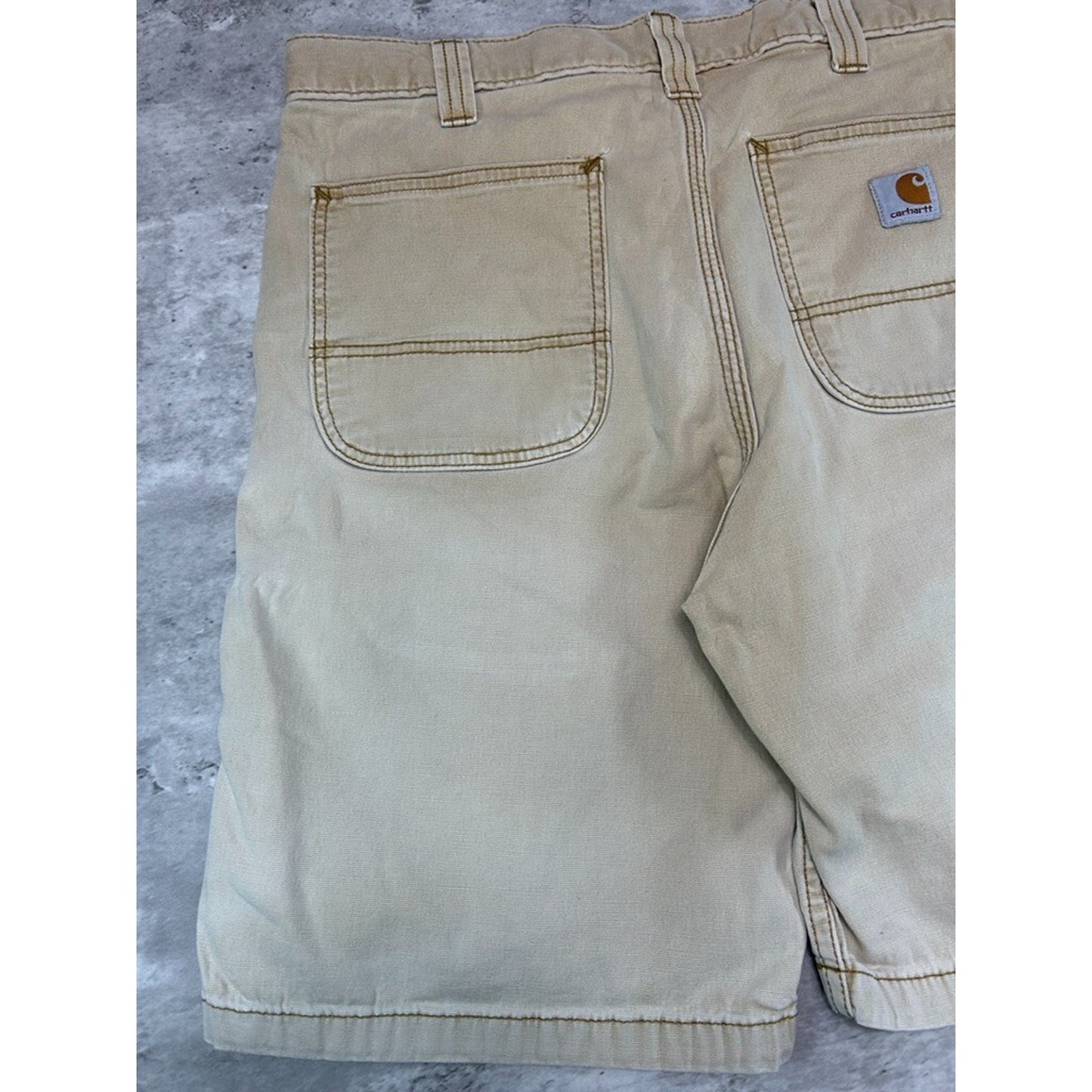 Faded Carhartt Relaxed Fit Canvas Workwear Carpenter Shorts Size 34 Beige