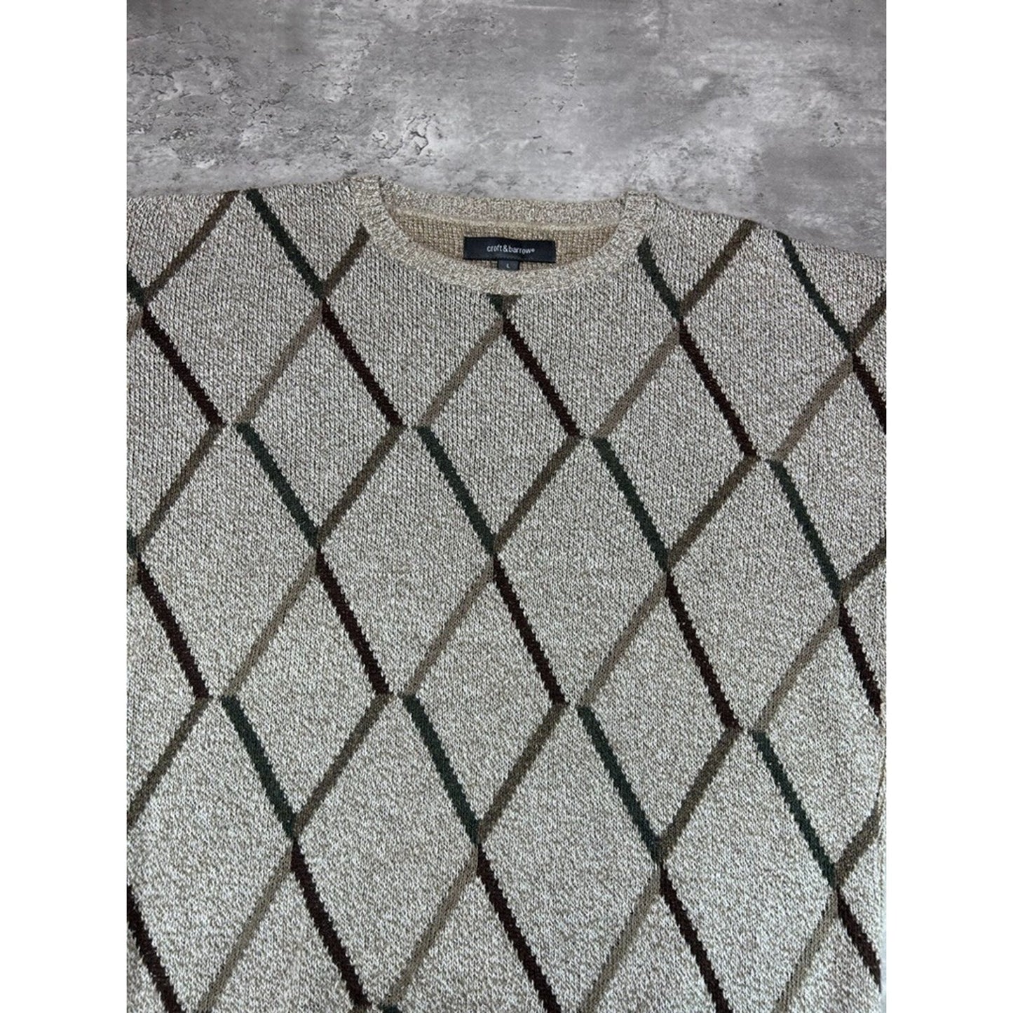 Croft And Barrow Diamond Print Earth Tones Pullover Ribbed Sweater Size Large