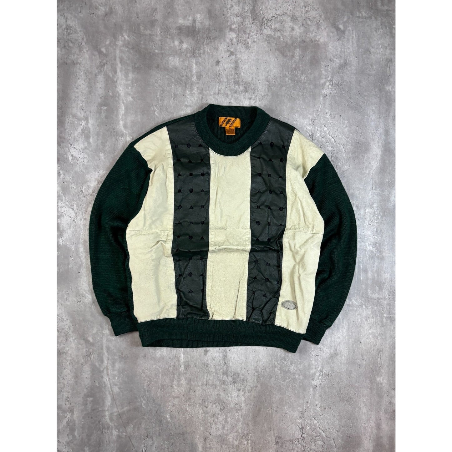 Vintage 90s Trutus Biancarra Leather Striped Pullover Knit Sweater Size XXL