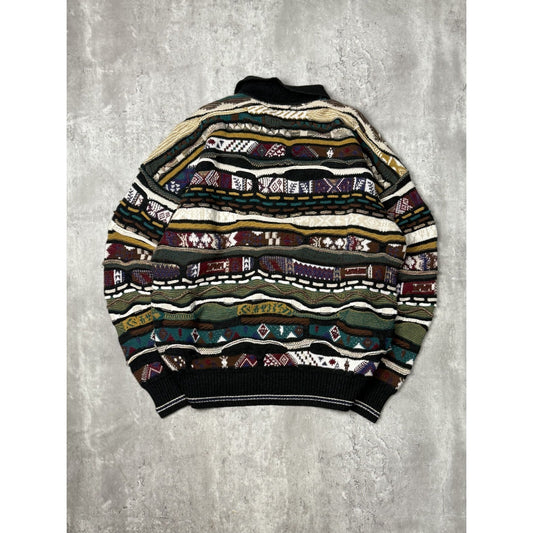 Vintage 90s Brandini 3D Abstract Print Collared Knit Sweater Size Large