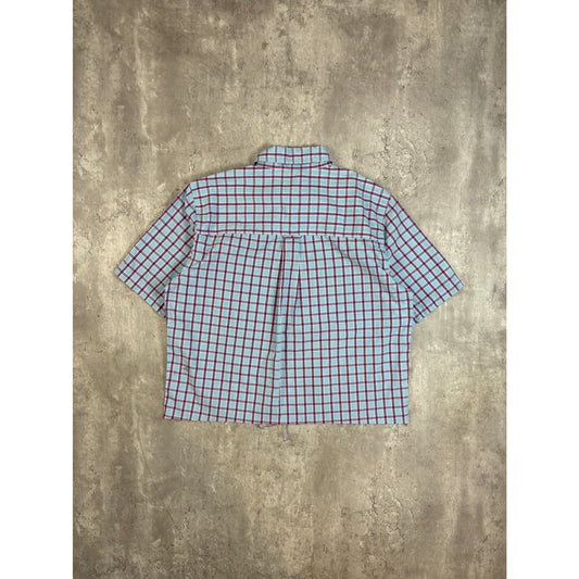 Vintage Chaps Plaid Single Pocket Short Sleeve Cropped Button Up Shirt Size Medium
