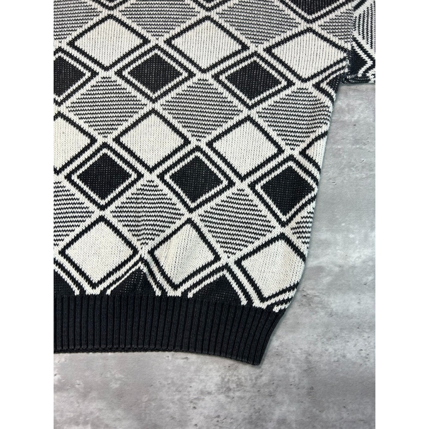 Vintage 90s Ron Chereskin Diamond Print Pullover Knit Sweater Size Large Gray