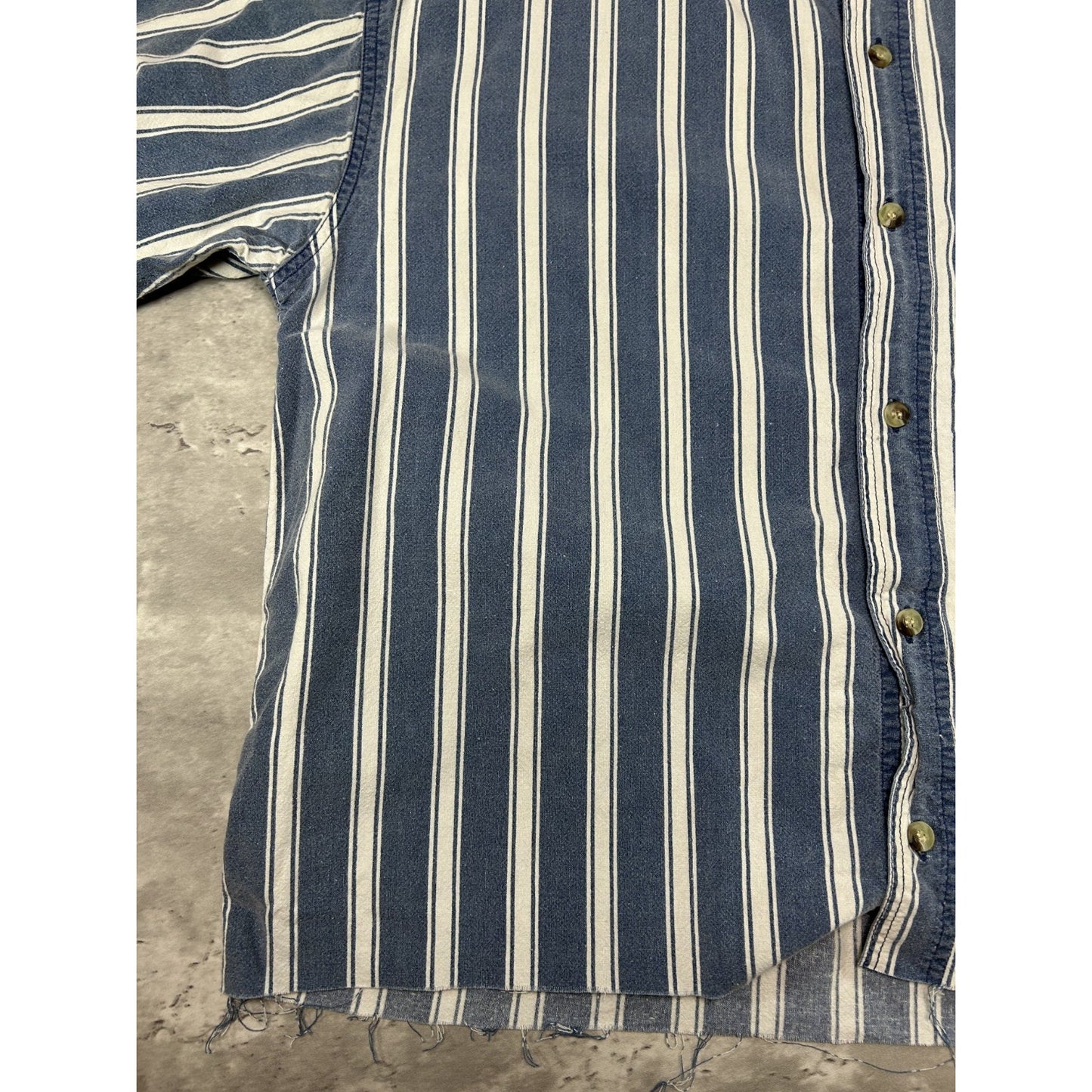 Vintage FYI Private Stock Striped Short Sleeve Cropped Button Up Shirt Sz Large