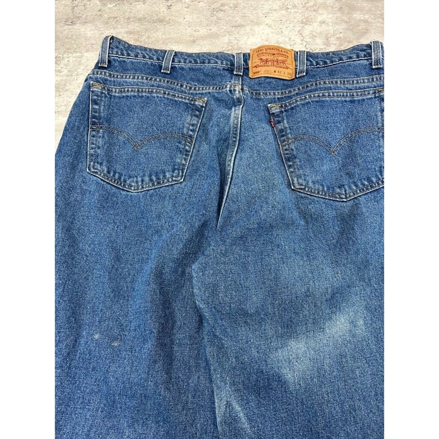Vintage 90s Levis 560 Red Tab Loose Fit Tapered Leg Dark Wash Denim Pants Size 41
