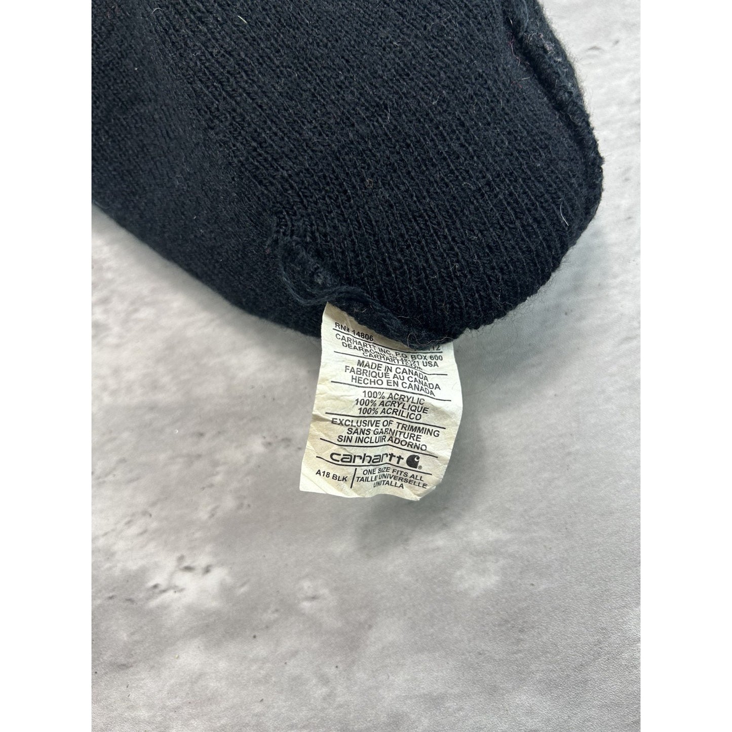 Vintage Carhartt Embroidered Patch Workwear Beanie Hat OSFA Black
