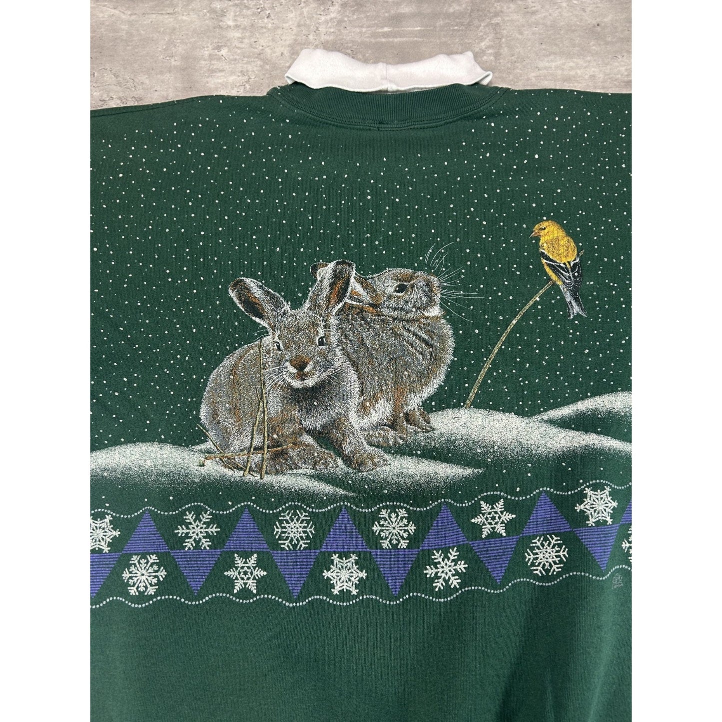 VTG 1994 Bunny Winter Wildlife Nature All Over Print Turtle Neck Sweatshirt XL