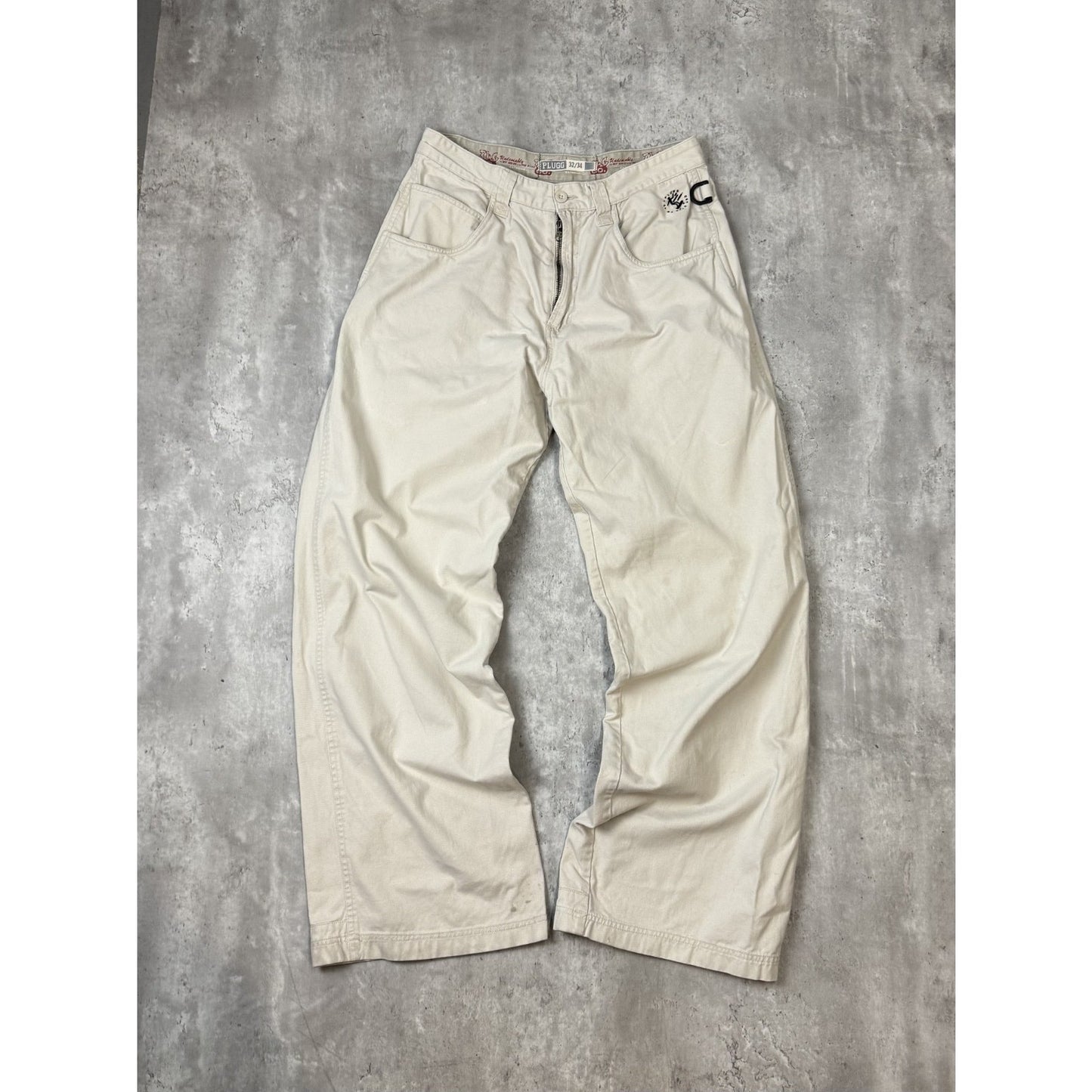Vintage Y2K Plugg Baggy Fit Khaki Wide Leg Pants Size 32 Beige