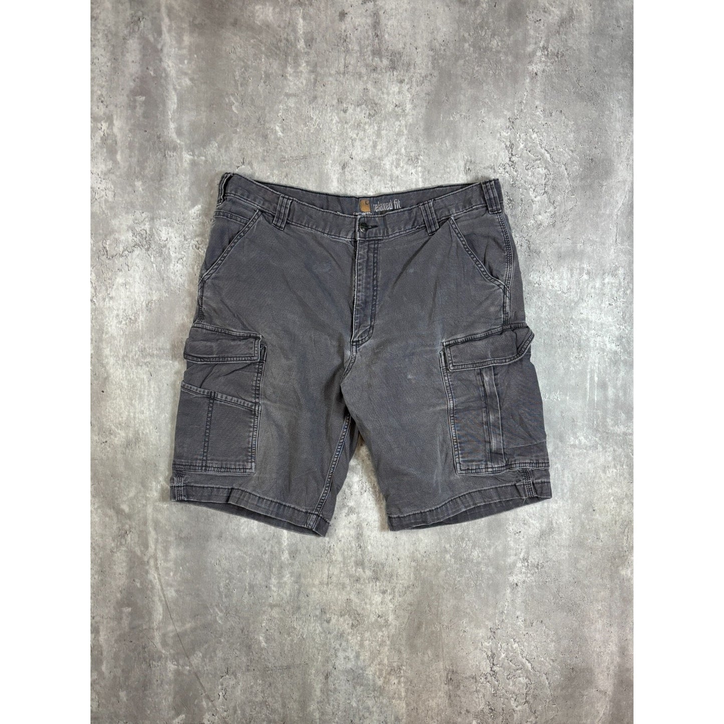 Carhartt Relaxed Fit Canvas Ripstop Workwear Cargo Shorts Size 37 Gray