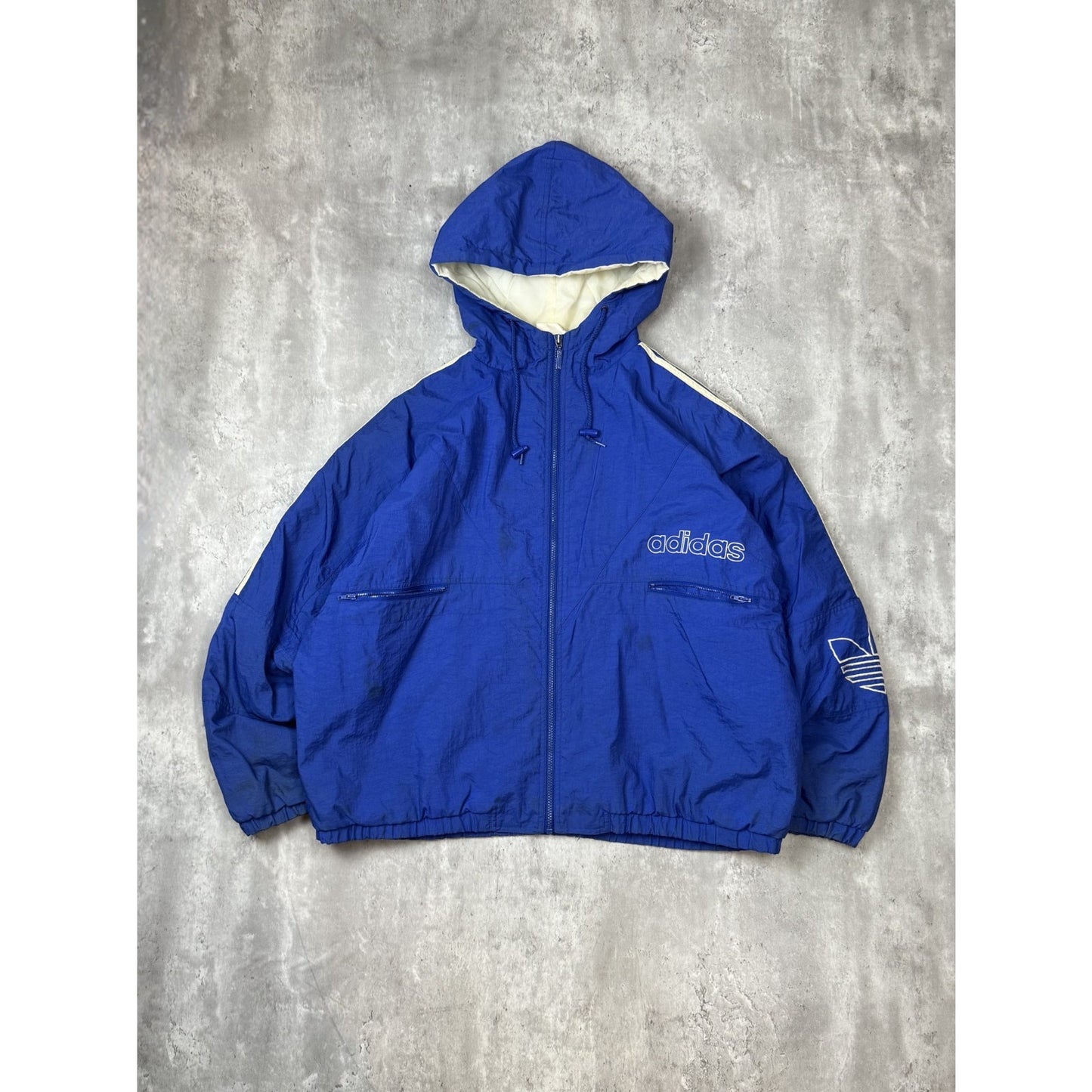 Vintage 90s Adidas Embroidered Trefoil Full Zip Insulated Hooded Jacket Size 2XL
