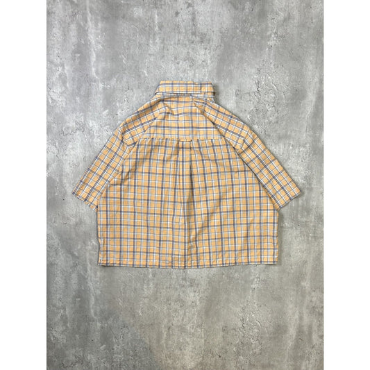 Vintage Chaps Plaid Print Short Sleeve Reworked Cropped Button Up Shirt Size XL