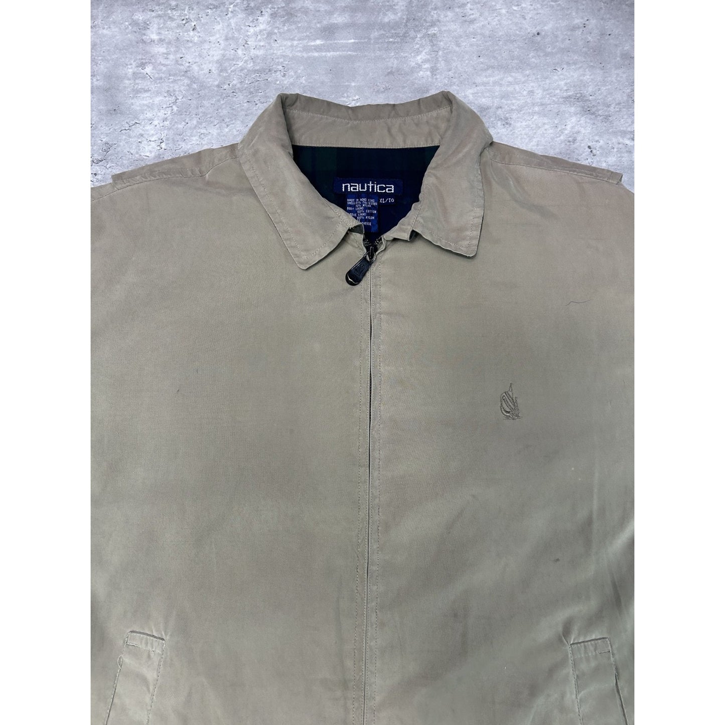 Vintage 90s Nautica Embroidered Full Zip Harrington Jacket Size XL Beige