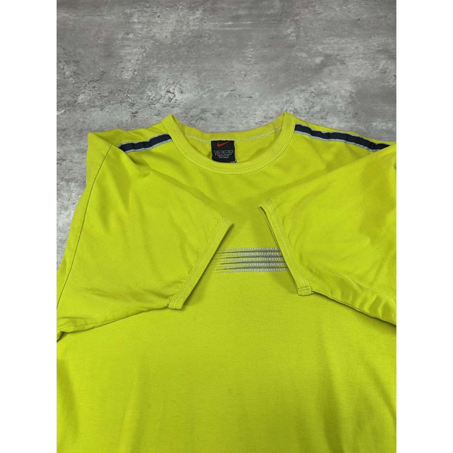 Vintage 2000s Nike Striped Spellout Graphic T-Shirt Size Medium Neon Green