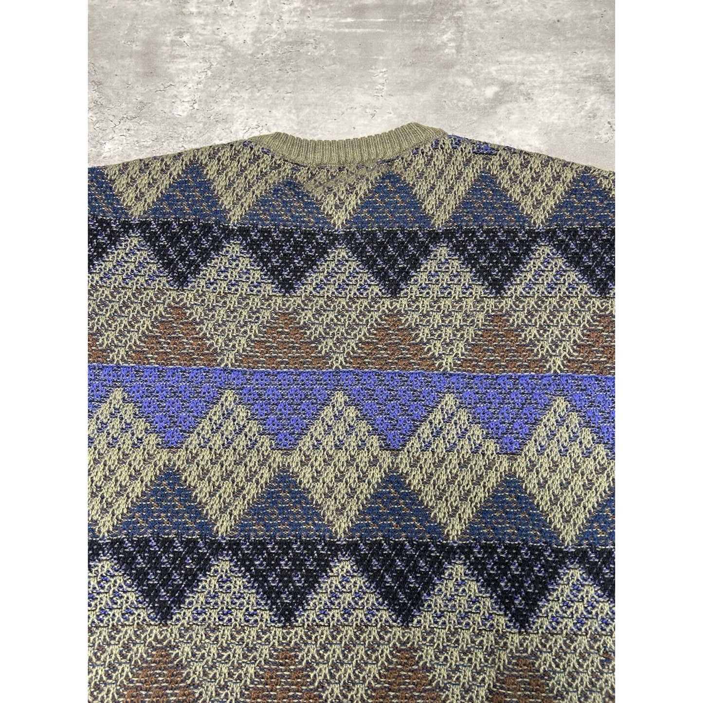 Vintage 90s Progetto Diamond Print Pullover Ribbed Knit Sweater Size Large