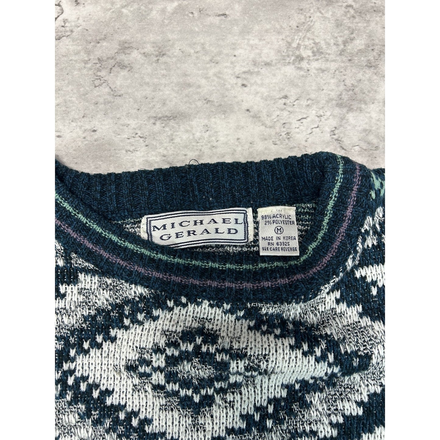 Vintage Michael Gerard Geometric Stripe Print Knit Sweater Size Medium