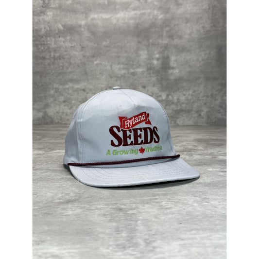 Vintage 90s Hyland Seeds Embroidered Spellout Snapback Hat OSFA Gray