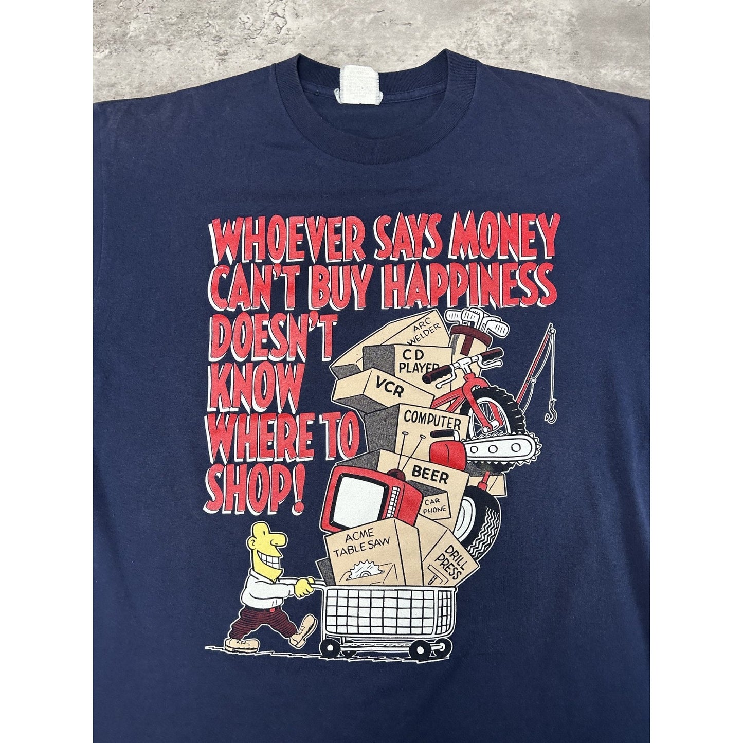Vintage 90s Whoever Says Money Cant Buy Happiness Comedy Slogan T-Shirt Size XL