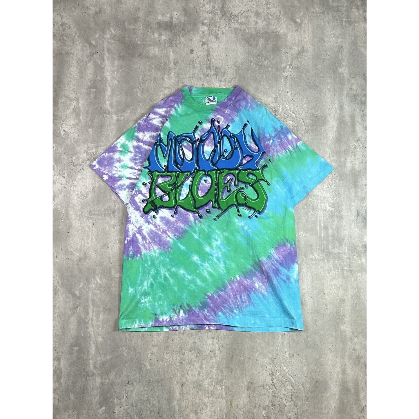 Vintage 1991 Moody Blues Tye Dye Graffiti Spellout Rock Music T-Shirt Size XL