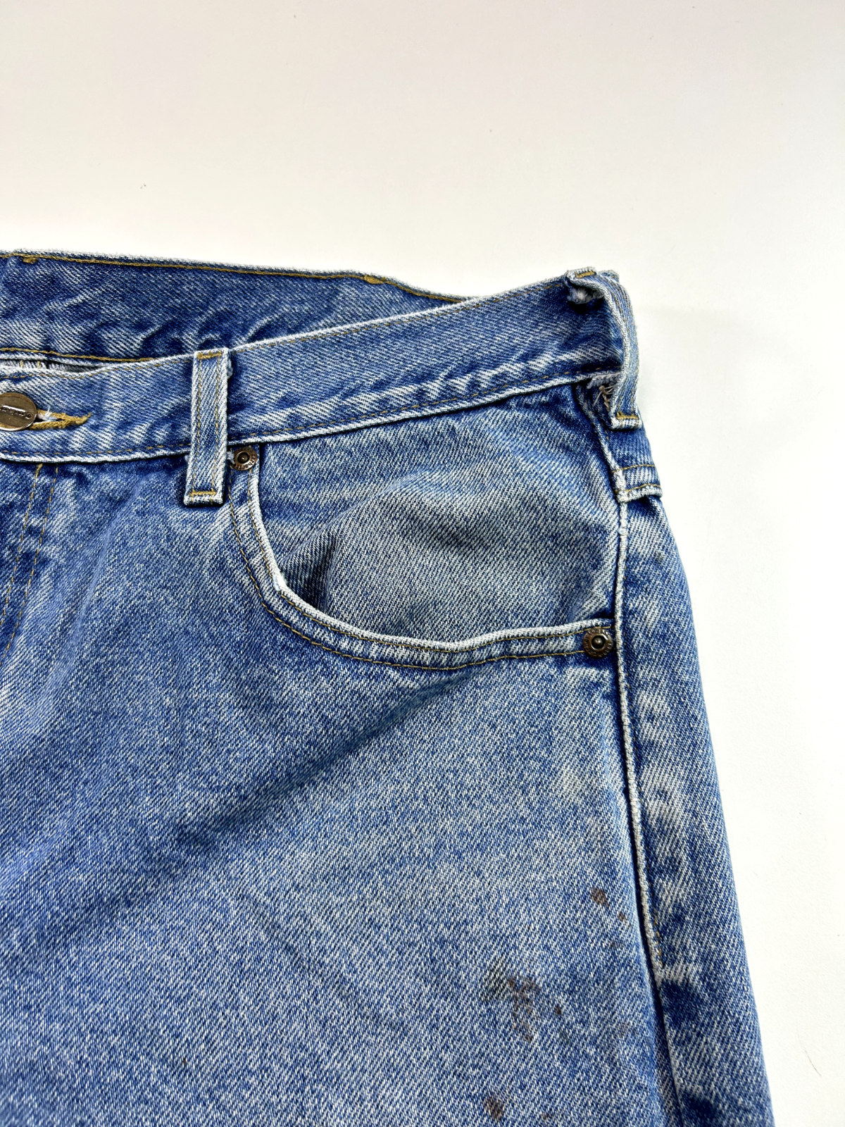 Vintage 90s Carhartt Medium Wash Denim Work Wear Pants Size 36W B17 DST