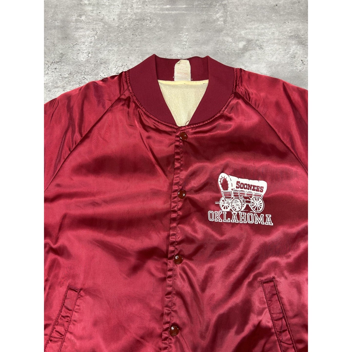Vintage 80s Oklahoma Sooners NCAA Collegiate Satin Bomber Jacket Size XL