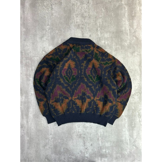 Vintage 90s Abstract Print Pullover Ribbed Knit Sweater Size Large