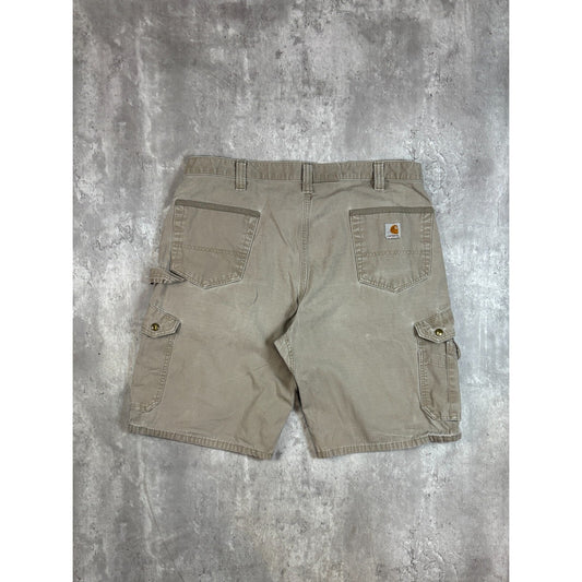 Vintage Carhartt Canvas Ripstop Workwear Cargo Shorts Size 40 Beige