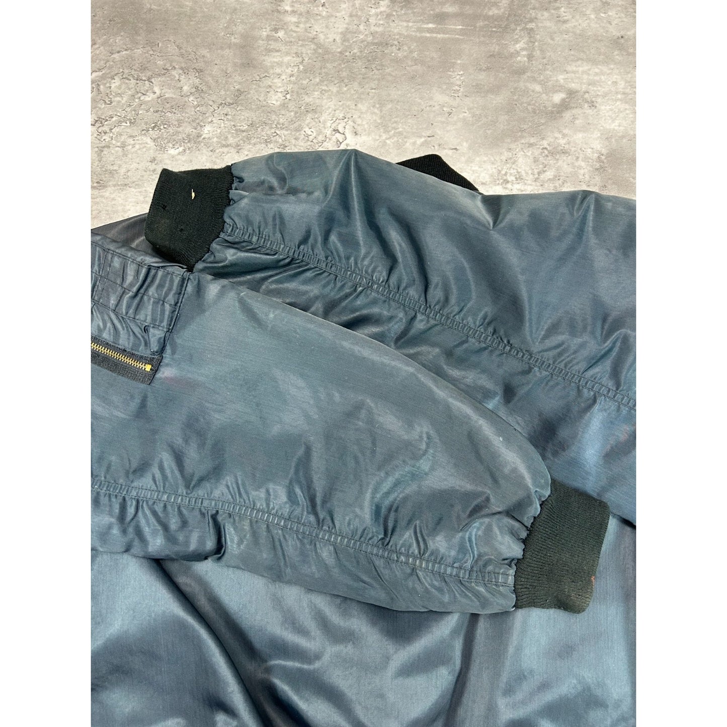 Vintage 80s Military Full Zip Pilots Bomber Jacket Size Large Black