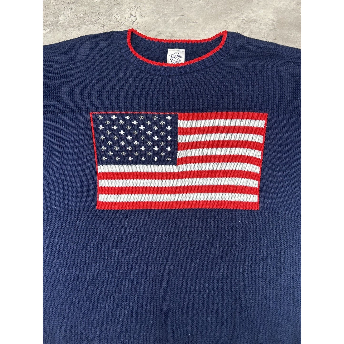 Vintage 90s American Flag Print Pullover Ribbed Knit Sweater Size XL