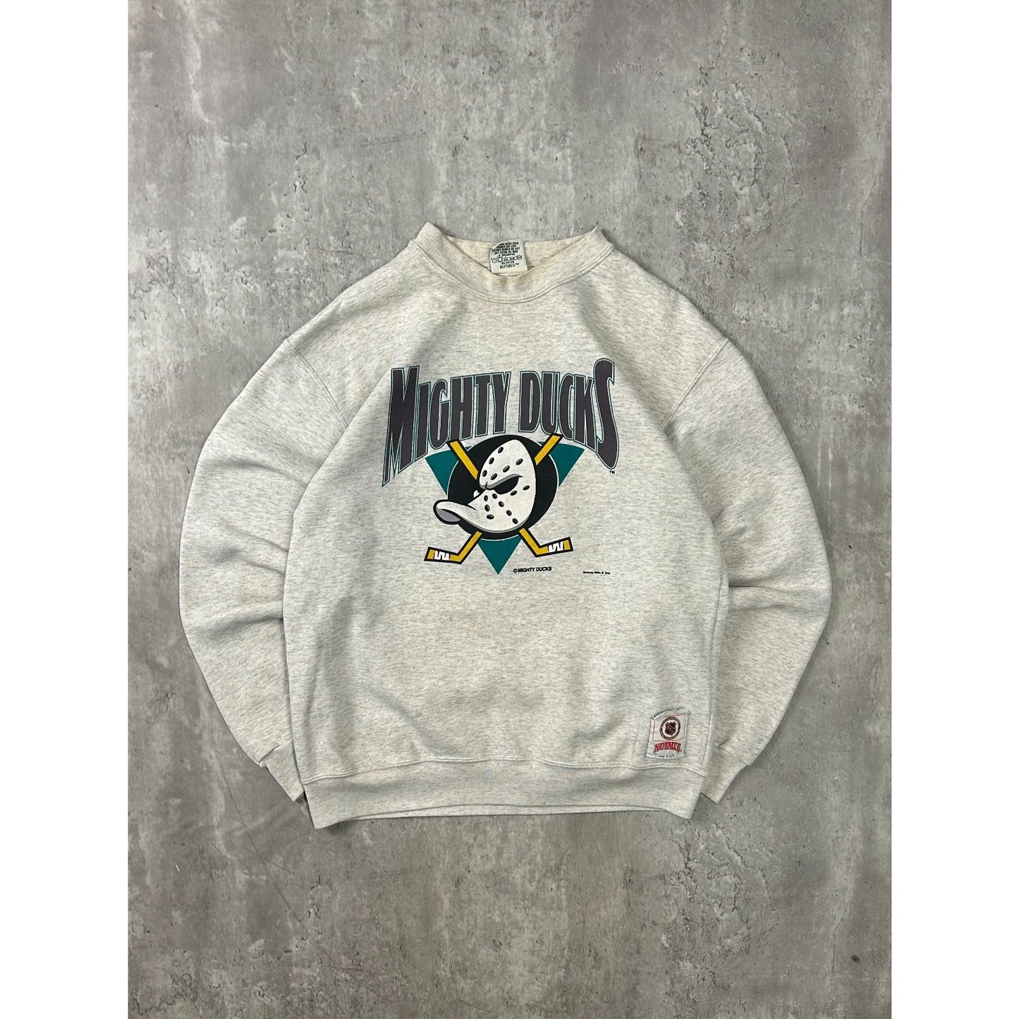 Vintage 90s Anaheim Ducks NHL Graphic Spellout Logo Hockey Sweatshirt Size XL