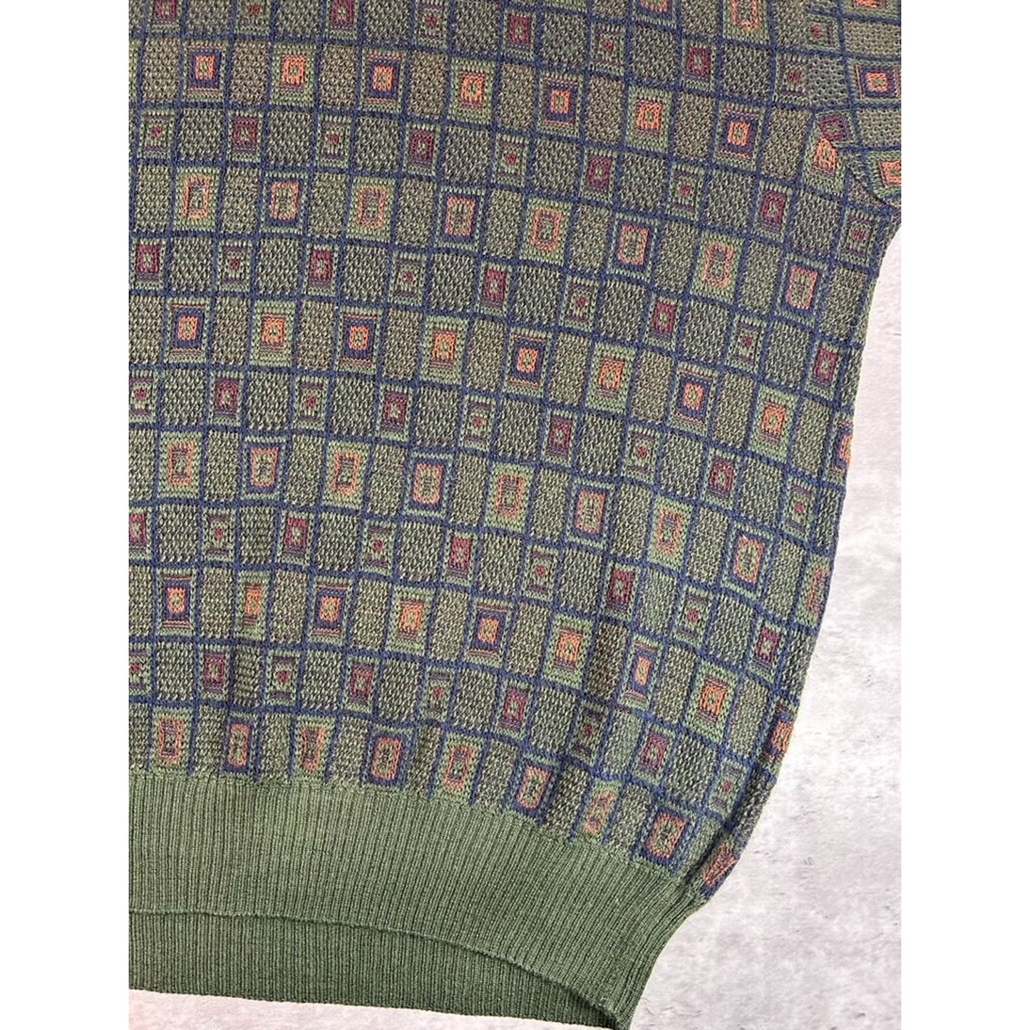 Vintage 90s D'Avila Abstract Checkered Pattern Pullover Knit Sweater Size XL