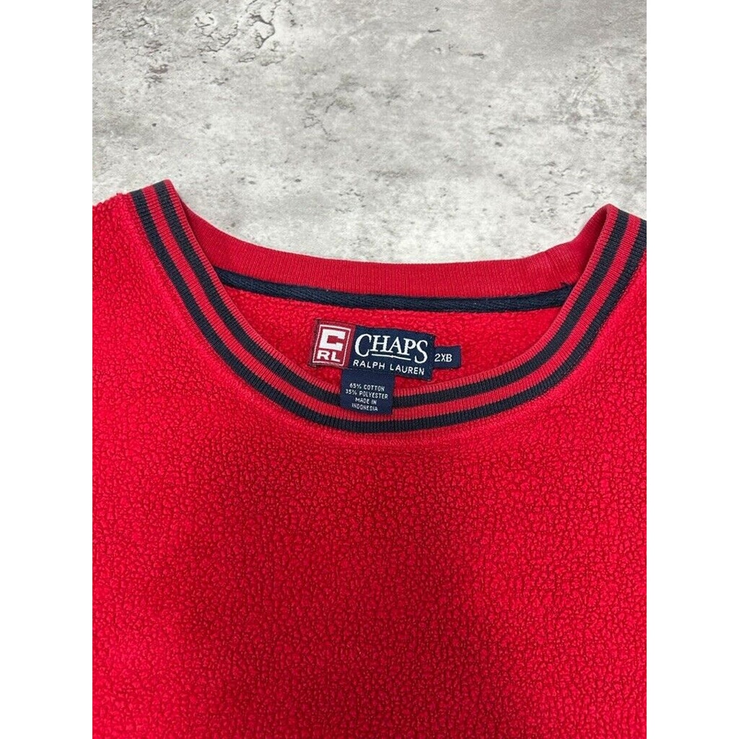 Vintage Chaps Ralph Lauren Embroidered Fleece Crewneck Sweatshirt Size XXL Red