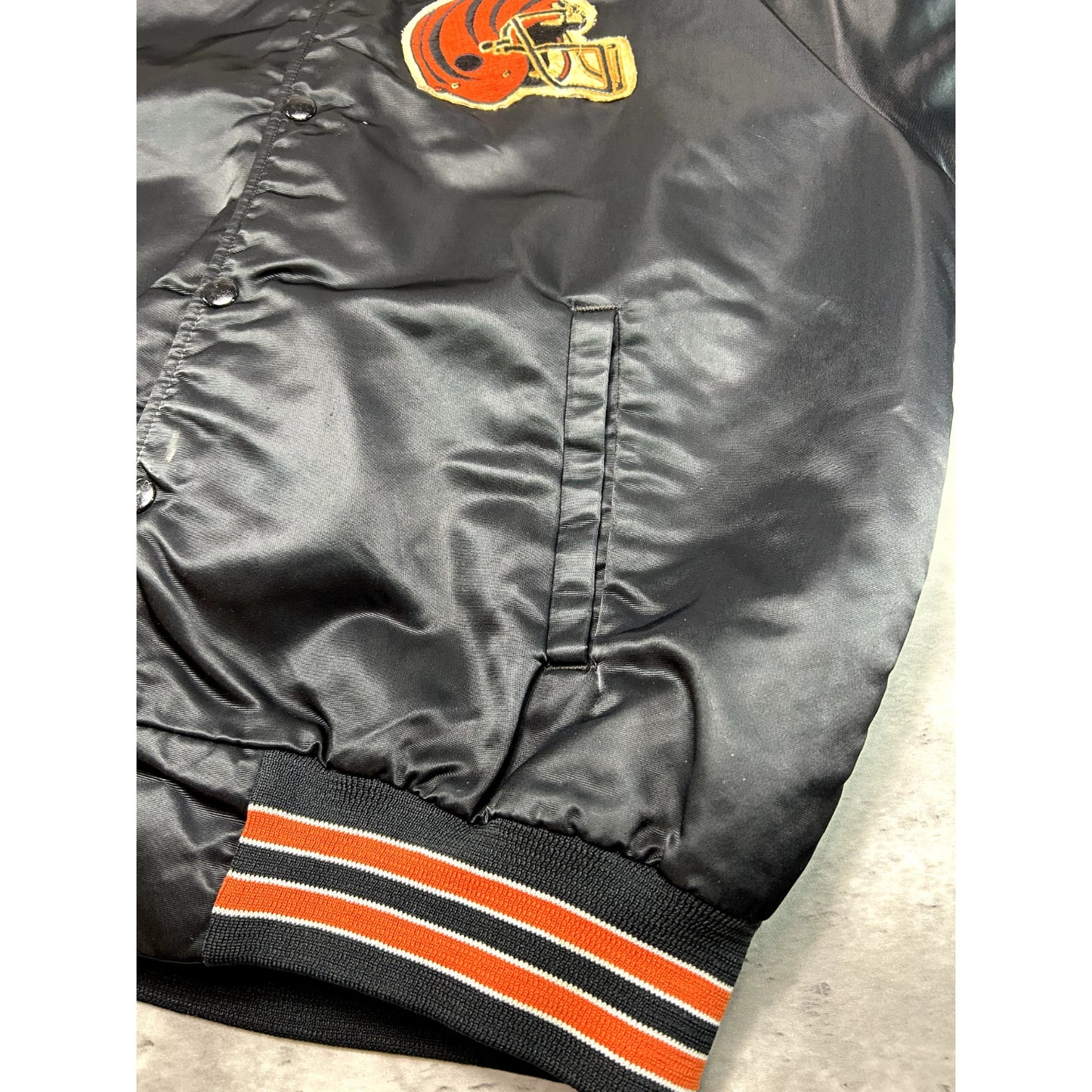 Vintage 80s Cincinnati Bengals NFL Chalk Line Satin Varsity Jacket Size Large
